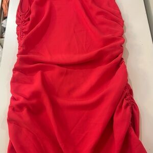 Hot pink mini dress with ties to adjust length